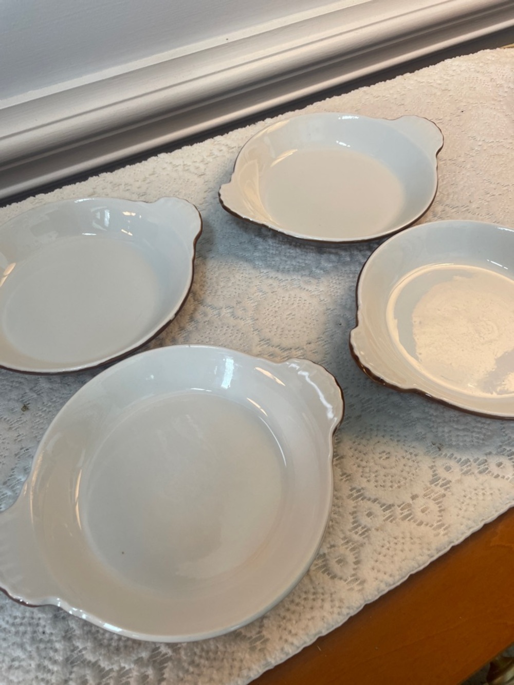 White Ceramic Serving Bowls with Gold Rim - Set of 4